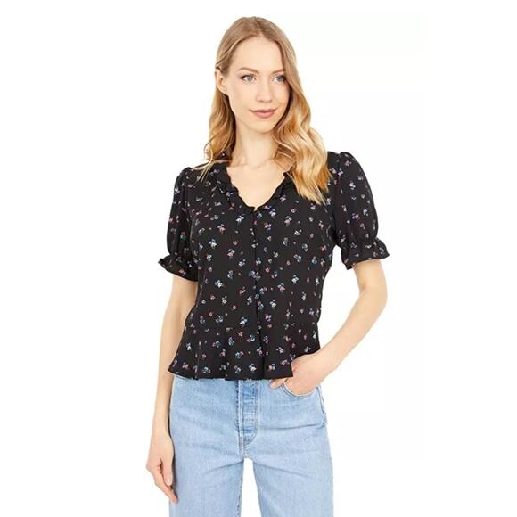 1. STATE Plus Size Ruffle‎ Floral Print Button Front Puff Sleeves Blouse Size 1X - Picture 1 of 9
